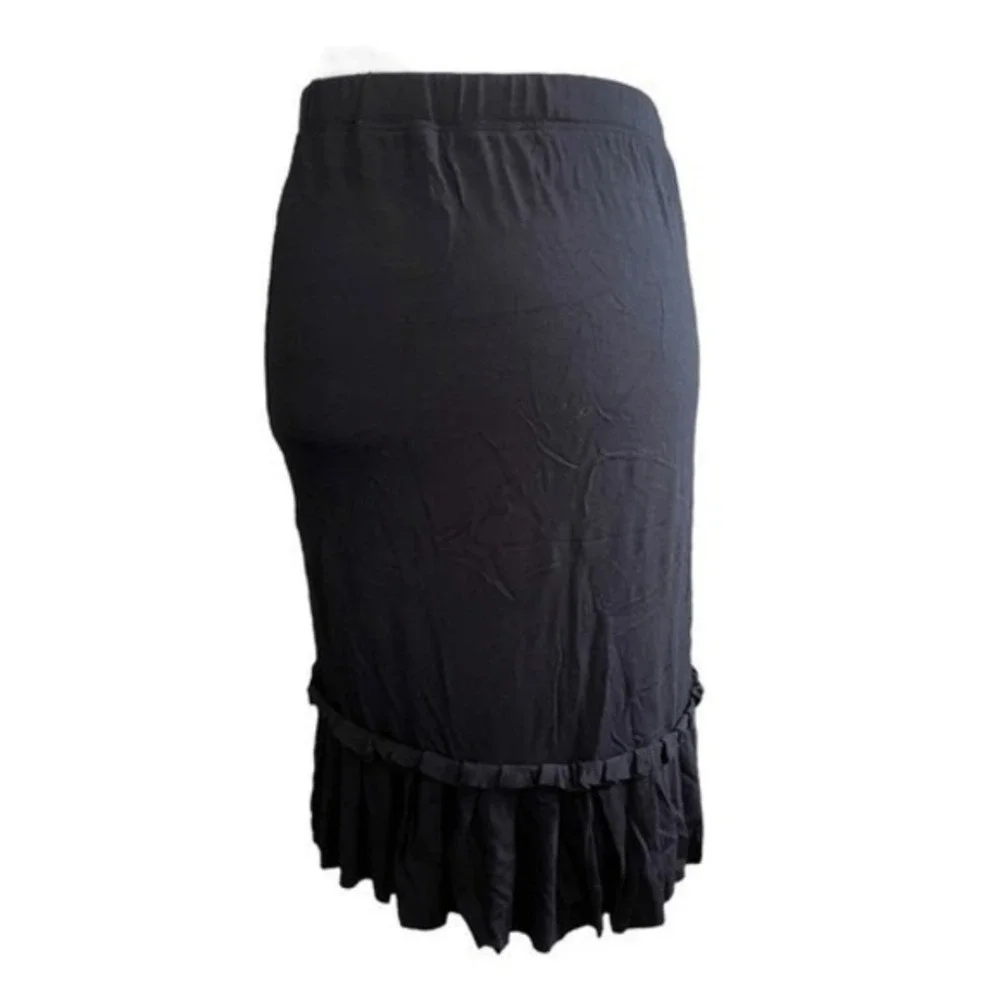 Max Studio Mini Skirt Black Stretch Knit Flare Pleated Ruffle Trim Pull-On XS - Picture 2 of 7
